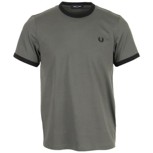 Fred Perry Ringer T Shirt, Camiseta para hombre, Field Green Black, L