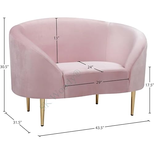 Image of Rosewood Luxury Curved Sofa in Premium Velvet-Fabric | Solid Wood Structure | High Density Foam | Sturdy Golden Legs | Comfortable & Stylish Couch for Modern Living Room (Pink, 1 Seater)