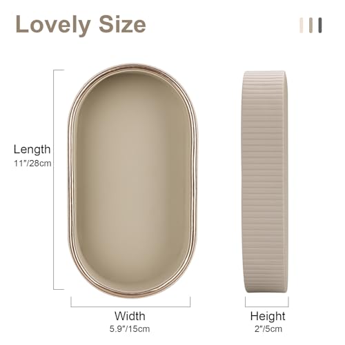 GORESE Badezimmer Tablett, Leder Oval Deko Tablett Schmuckablage Vanity Ablageschale Taschenleerer Tischtablett für Schminktisch,Seifenspender,Toilette, Badewanne, Kerzen, Küchenspüle(Beige)