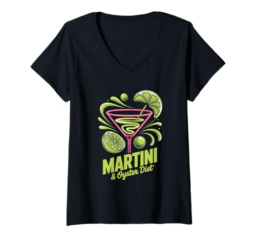 Mujer Cóctel Martini & Oyster Diet Lime Splash Retro Camiseta Cuello V