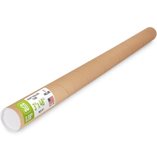 3 x 48 Reinforced Kraft Paper Mailing Tube Pack of 1 Tube with 2 Caps Secure USPS Approved Poster Tube Cardboard Tube for Shipping and Storing of Posters Prints Artwork or Documents