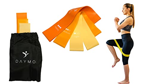 DAYMO Juego de 3 bandas de fitness – 30 cm Loopband Training Set de látex natural, bandas de resistencia para yoga, pilates, entrenamiento, crossfit, bandas elásticas