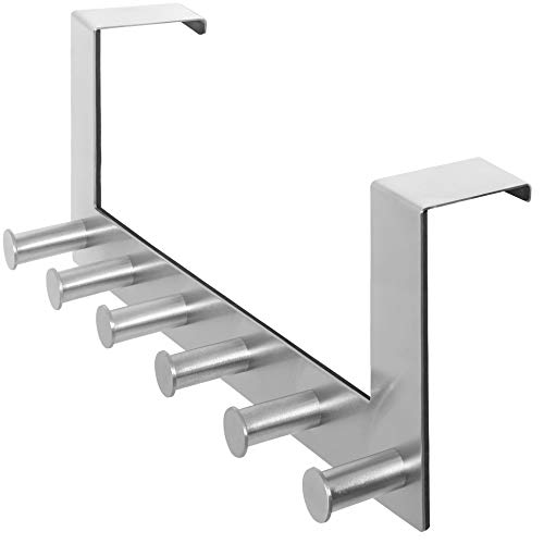 WEBI Over The Door Hook Door Hanger:Over The Door Towel Rack with 6 Peg Hooks for Hanging,Door Coat Hanger Towel Hanger Over Door Coat Rack for Clothes,Back of Bathroom,Silver