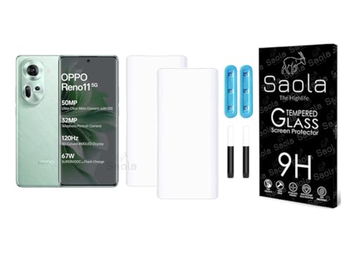 Image of Saola 2-Pack UV Curved Tempered Glass for Oppo Reno 11 | 9H Hardness | Edge-to-Edge Full Screen Coverage | UV Light Installation | Scratch Resistant | Case Friendly Screen Protector. (6.7 Inches)