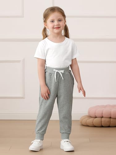 Resinta 3 Packs Girls' Sweatpants Toddler Active Jogger Pants Kids Casual Athletic Pull On Pant with Drawstring and Pockets4