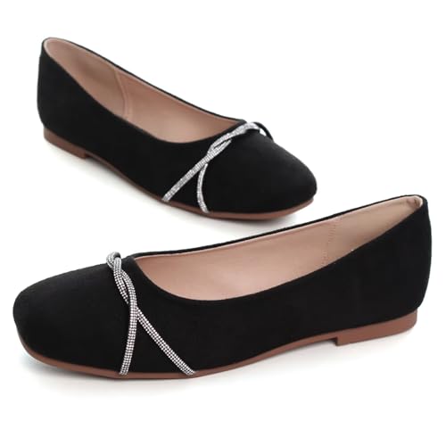 Image of TN TANGNEST Womens Casual Flats Chain Ballet Flats | Fashion Pointed Toe Rhinestone Flats, Comfort Slip On Dress Shoes for Business Work Office Wedding Party