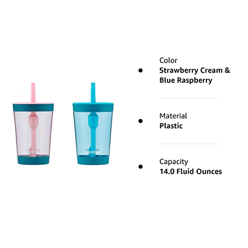 Contigo Kids Spill-Proof 14Oz Tumbler With Straw And Bpa Free Plastic, 2 Pack Strawberry Cream & Blue Raspberry #TOP3