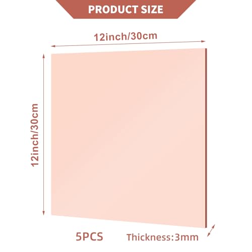 Image of 5 Pcs 12 x12 Inch Rose Acrylic Mirror Sheet, 1 /8 Inch Thick Opaque Glossy Mirror, Plexiglass Mirror Sheets with Protective Film, Rigid Mirror Sheets for Sawing, DIY, Laser Cutting and Engraving
