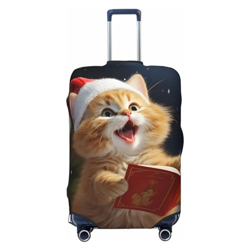 Cute Cat Sing Christmas Carols Travel Luggage Cover Suitcase Protector Washable Elastic Suitcase Cover Travel Suitcase Baggage Cover Fits 18-32 Inch Suitcase