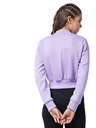 Image of Miss Chase Women's Lavender Round Neck Full Sleeve Cotton Solid Bomber Crop Jacket