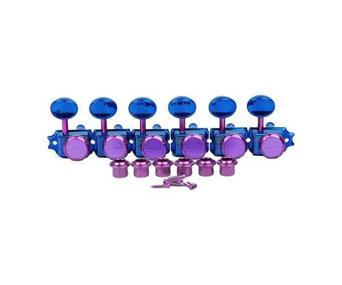 Guyker 6 Inline Vintage Guitar Lock String Tuners – Locking Tuning Key Pegs Machine Heads Replacement Parts for ST TL Style Electric, Folk or Acoustic Guitars – GK55SP, Blue+Pink