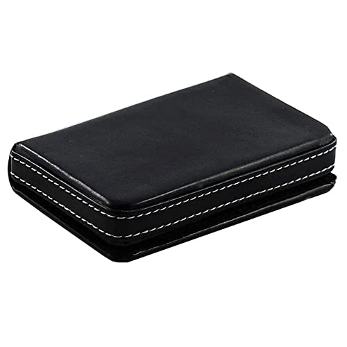 WeKonnect; Pocket Sized Stitched PU Leather Credit Card Holder Visiting Business Card Case Wallet with Magnetic Shut for Men & Women (10 x 6 x 1.6 cm, Black)