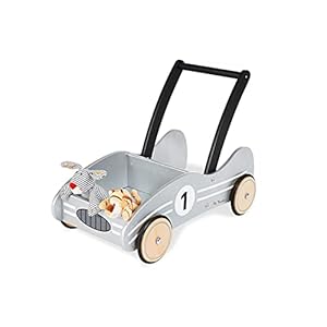 Pinolino Learn-Walking Trolley Kimi, met remsysteem, geschenkwagen met rubberen houten wielen voor kinderen 1-6 jaar…