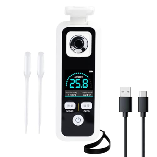 Digital Sugar Brix Refractometer, 0–32% Brix Meter with ATC, ±0.2% Precision Rechargeable Sugar Content Meter for Juice, Wine, Beer, Sugary Drink, Liquid Suger Content Measurement, IPX6 Waterproof