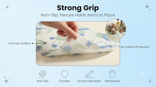 Image of Dribble (60cm X 500cm) Eva Shelf Liner Mat Roll, Non Slip Drawer & Cabinet Liner for Kitchen, Waterproof Oilproof Washable Fridge Mat, Anti Skid Multipurpose Mat (Floral Hormony Blue)