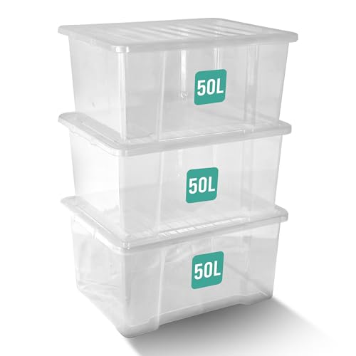 Klass 3 PCS 50L Plastic Storage Boxes With Lids Large Storage Box Clear Lid