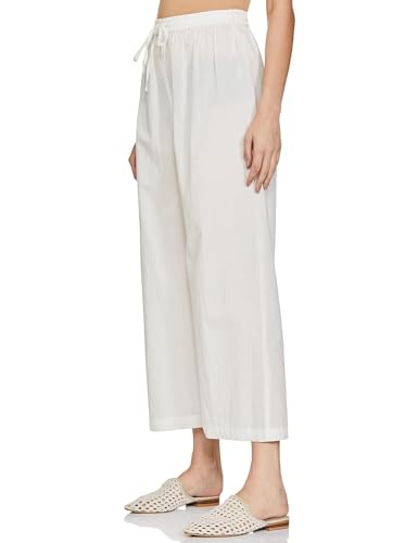 Image of Pack of 1 Stylish & Comfortable Rayon Cotton Straight Cut Wide Legs Palazzo Trousers for Women /Knitted Rayon Cotton Ethnic Palazzo White