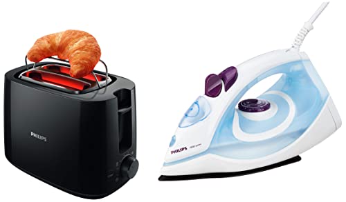 Image of PHILIPS GC1905 1440-Watt Steam Iron with Spray (Blue) & Daily Collection HD2583 /90 600-Watt 2 in 1 Toaster and Grill (Black) Combo, 1400 watts, Aluminium