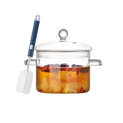 1.5L Glass Saucepan, Clear Heat Resistant Glass Cooking Pot, Handmade Glass Cookware Set Cooktop...