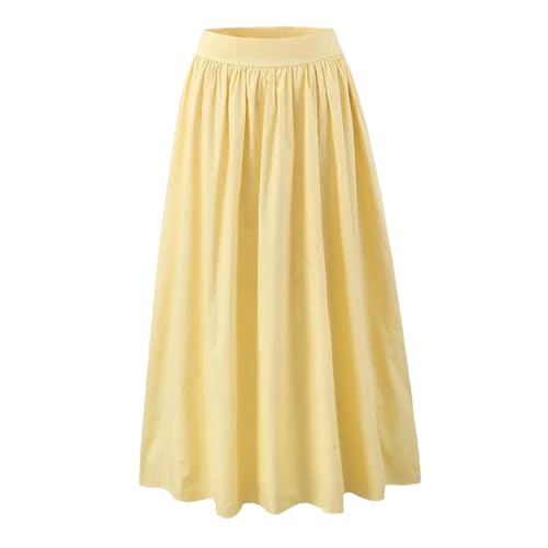 Women Cotton Big Swing Long Skirt Holiday Vintage High Waist Side Zipper A-Line Skirts