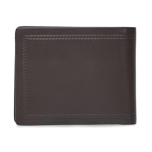 Image of Tommy Hilfiger Men's Leather Wallet Pelotas | Solid Brown Bi-Fold with Global Coin Pocket, 4 Card Slots | Stylish Purse for Gents