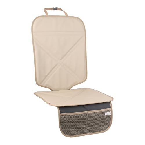 Image of Viaviat Car Seat Protector Leather Waterproof Child Safety Seat Protector Cover with Thick Pad and 2 Large Pockets Durable Kick Mat for All Auto Seat (Beige)