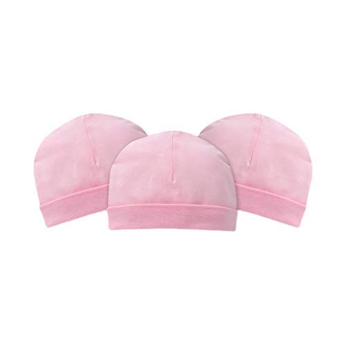 Baby's Cotton Stuff Caps, Textured Knit Pink Caps, Baby-Girls Newborn Scratch Mitten Set, Lightweight Hats, Kids Acrylic Hat 3-Piece Pack