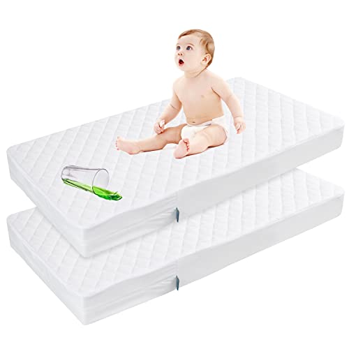 Image of Zippered Crib Mattress Protector Waterproof, 6-Sided Encasement, 2 Pack | White, Breathable Viscose Fabric, Absorbent Layer, Machine Washable, Fits Standard Crib Mattress