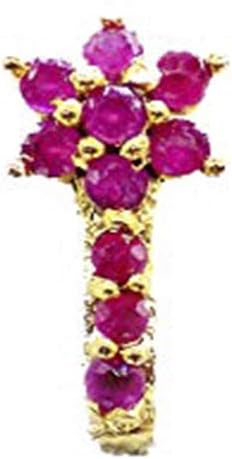 Sonal Fashion Jewellery Gold Plated Floral Red Without Piercing Traditional Nose Ring for Women and Girls (SONR02)