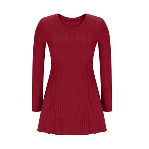 Maayoae Women's Ruffled V‑Neck 3/4 Length Sleeve Ribbed Knit Dress Flowy Flare Hem Sweater Dress - image 6
