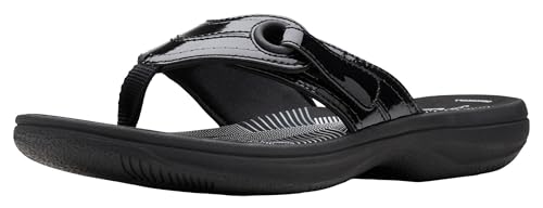 Clarks Women's Breeze Reyna Cloudsteppers Flip-Flop, Black Patent Synthetic, 8