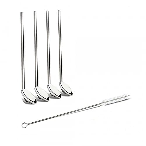 Reusable Stainless Steel Spoon Straws Set of 4, 8 in Food Grade Drinking Straw Stirrer Spoons with Cleaning Brush for Coffee, Juice, Smoothie & Home Bar Use-image-48