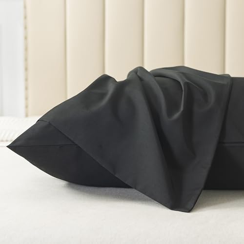 WhatsBedding Standard Size Pillowcases Set of 2, 20x26 Cotton Pillow Case with Envelope Closure, Soft & Breathable Pillow Covers for Bed, Black