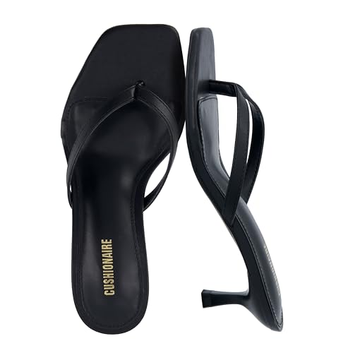 Image of CUSHIONAIRE Miami Kitten Heels for Women, Thong Flip Flop Heeled Sandals with Memory Foam, Slip On Dressy Sandal