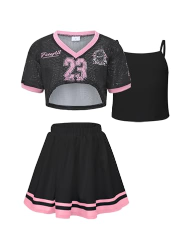 Image of PureChapter Tween Girls 2 Piece Outfits Short Sleeve Tops and Pleated Skirt Set, Cute Pleated Skirt for Girls Size 7-14
