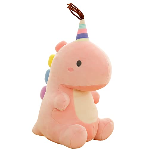 VICKYPOP Dinosaur Plush Toy Soft Stuffed Animal Dino Plushies Doll Cute Birthday Gifts for Kids Girls Boys (Hat Pink Dino, 11.8 inches)