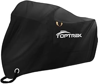 Toptrek Motorbike Cover, 210D Thicker Oxford Motorcycle Cover with Seamtaped, XXXL Large Waterproof Outdoor Moped Cover with Lock Holes, UV & Wind Resistant, Anti-Scratch, Black (104*41*52inch)