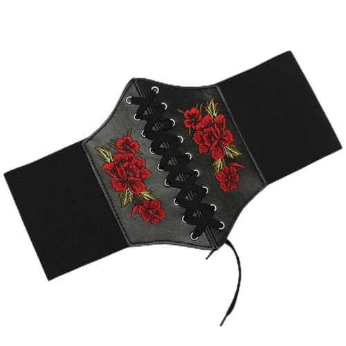 Women’s Lace Up Corset Waspie Floral Embroidered Waist Belt for Women