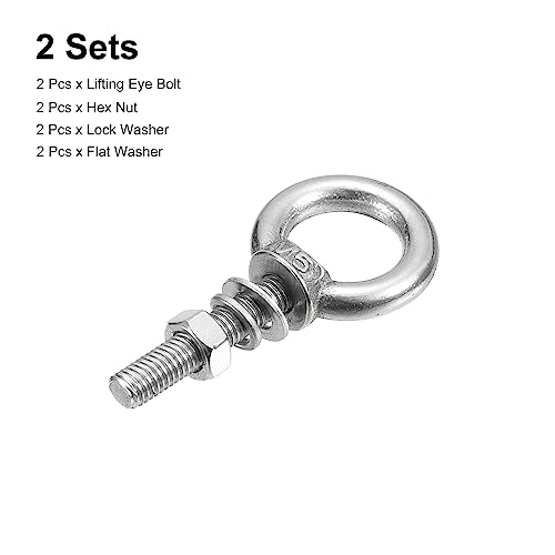 Image of uxcell Lifting Eye Bolt, 2 Sets M5x25mm Eye Bolt with Nut Washer 304 Stainless Steel Shoulder Lifting Ring Eye Bolt for Hanging Item