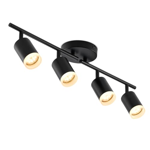 Bojim Flexible Led Track Lighting, 4-Light Black Track Lighting Fixtures Ceiling, Ceiling Spotlight with Foldable Light Arms for Kitchen, Closet, Bedroom(GU10 Socket, Bulbs Not Included)