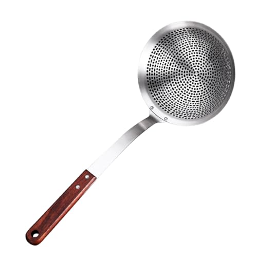Beaupretty ステンレス製スキマースプーン 木製ハンドル付き 耐熱設計 食品グレードフィルター キッチン調理用 油切り網ざる 多機能ザル 揚げ