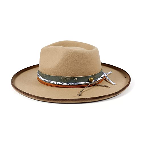 Image of RUEDIGER Vintage Pencil Brim Fedora Hats 100% Wool Felt Hat Panama Rancher Hat with Lightning Logo Handmade Distressed /Burned