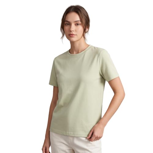 Image of NOBERO 100% Cotton T-Shirts for Women Stylish | Regular Fit | Solid T Shirts for Women 180 GSM Combed Cotton | Crew Neck Half Sleeve