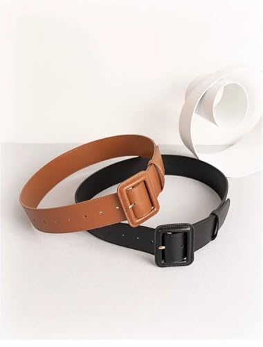 Rfmfkkg Women Wide Waist Belt Leather Solid Color Large Square Buckle Vintage For Coat Dress Sweater3