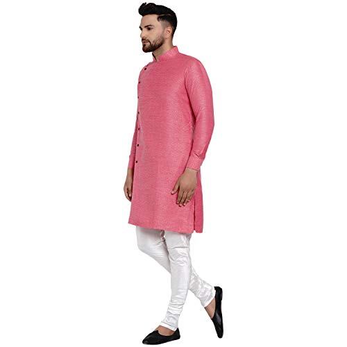 Image of Veera Paridhaan Men's Ethnic Poly Cotton Full Sleeve Textured Side Button Long Kurta(Orange)