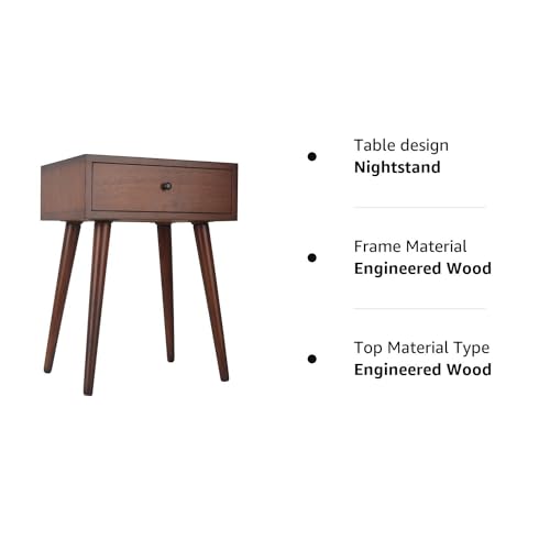 Image of Shoppee Wooden Antique 1- Drawer Wood Side Table Accent End Table for Living Room Solid Wood Leg Classic Bedside Table Nightstand for Bedroom (Walnut)