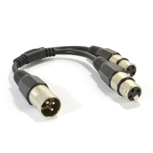 kenable XLR Male to 2x XLR Female Splitter Cable Y Adapter Lead for Audio Mixer PA Speakers 25cm/0.25m Black