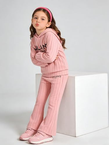 Image of Toddler Kid Girls Clothes Ribbed Color Block Long Sleeve Hoodie Sweatsuit Set Fall Outfits