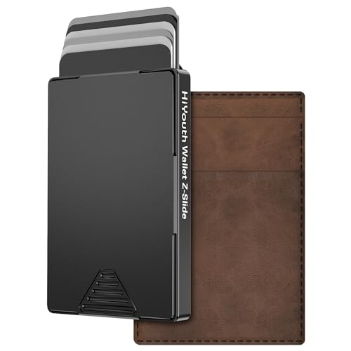 Minimalist Pop Up Wallet For Men Thumb Swipe - Credit Card Holder Wallet With Money Pocket Add-On - Small Mens Slim Wallet Metal Aluminum RFID Blocking, 6-7 Cards/Bills, Mens Gifts,Black