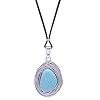 Colgante mujer bohemio con piedra turquesa – Colgante turquesa estilo vintage – Collar largo plata tibetana – Colgante largo con cinta de antelina de color negro ajustable